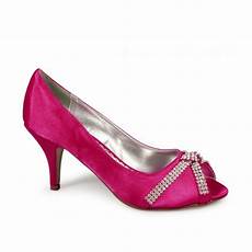 Fuschia Pink Heels Wedding by Womens Low Heel Satin Diamante Wedding Evening Fuschia Pink Heels Wedding