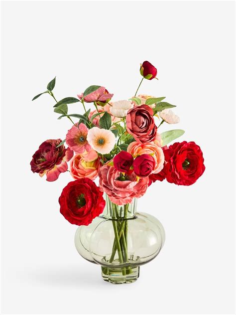 Buy Red Artificial Floral Arrangement In Ribbed Glass Vase from Next India