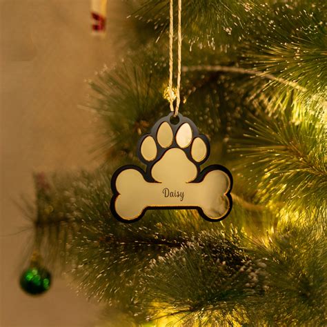 Personalized Dog Paw Bone Ornament - Custom Pet Christmas Tree Hanging ...