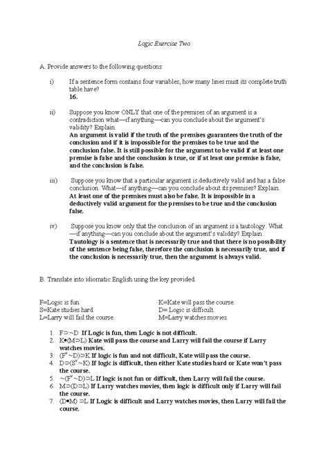 Image result for Logic Chapter Two Questions and Answers