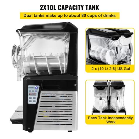 VEVOR 2 X 10 L 900 W Slushy Machine Slush Drink Machine (Stainless ...