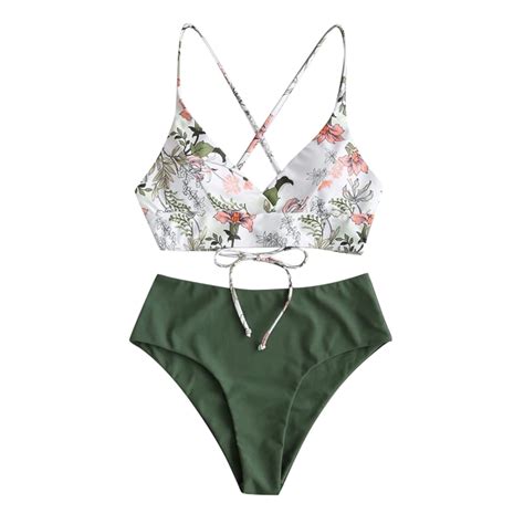 Print Bikini Flower Size Beachwear Sets Two Women Split Swimsuit Plus ...