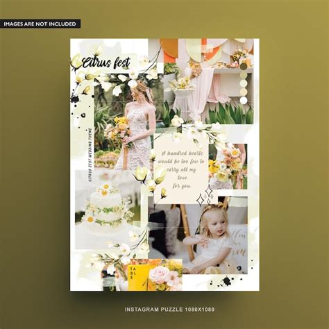 Citrus fest wedding theme photo collage for social media | Premium PSD