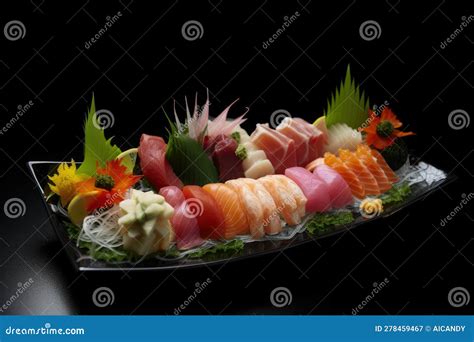 Colorful Display of Sashimi with Different Types of Raw Fish Served on ...