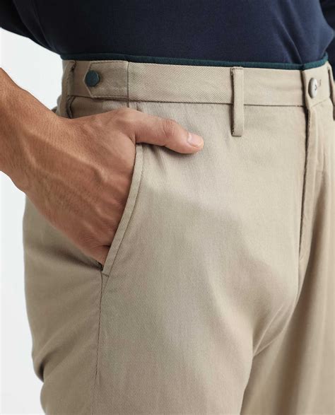 Rare Rabbit Men's Cellular Khaki Cotton Plain Regular Fit Trouser