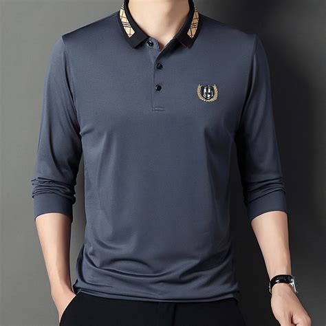 Check Collar Long Sleeve Golf Polo // Gray (M) - Amedeo Exclusive ...