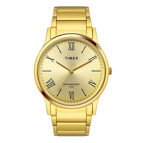 Timex Classics Men's Quartz Analog Champagne Dial Round Case 3 Hands F ...