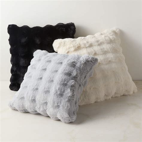Farleigh Black Faux Fur Throw Pillow with Down-Alternative Insert 20 ...