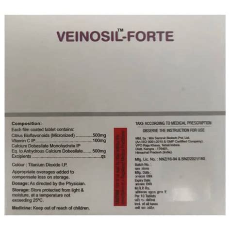 Veinosil Forte Strip Of 10 Tablets: Uses, Side Effects, Price & Dosage ...