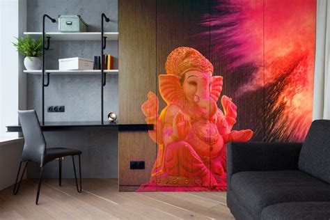 Ganpati With Pink Gulal Painting Self Adhesive Sticker For Wardrobe ...