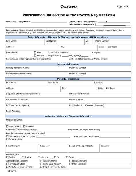 Free California Medicaid Prior (Rx) Authorization Form - PDF – eForms