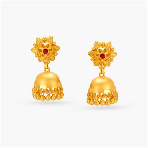 Traditional Floral Gold Jhumka Earrings