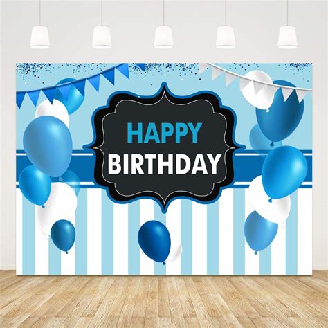 Happy Birthday Backdrop for Kids Blue Striped Birthday Background 7x5ft ...
