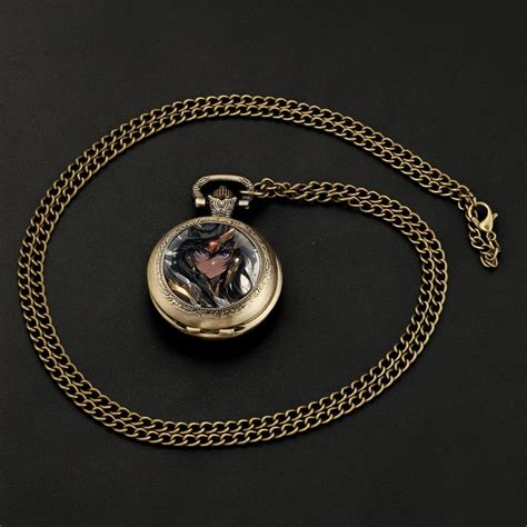 Elaborate Anime Pocket Watch – Red Gem Warrior with Striking Blue Eyes ...