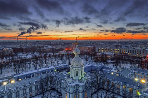 Blue And Orange Intense Bright Sunset Over Saint Petersburg Russia St ...