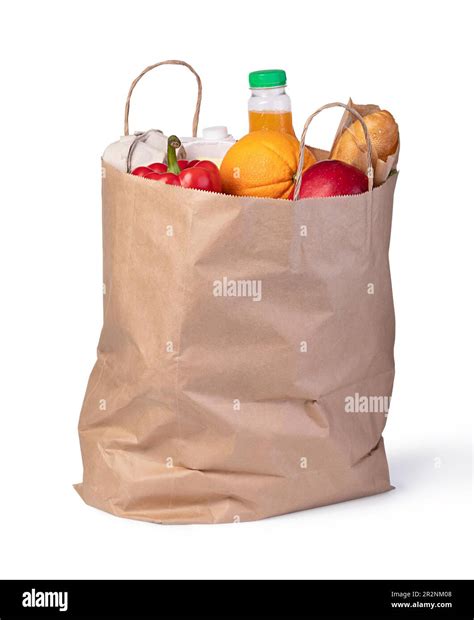 Grocery shopping bag with food isolated on white background Stock Photo ...