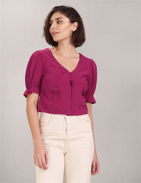 Fuchsia V-Neck Puff Sleeve Crop Top – U.S. Polo Assn. India
