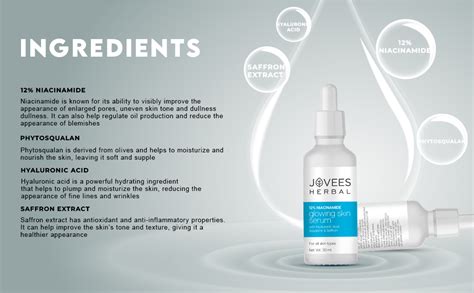 Jovees Herbal 12% Niacinamide Glowing Skin Serum With Hyaluronic Acid ...