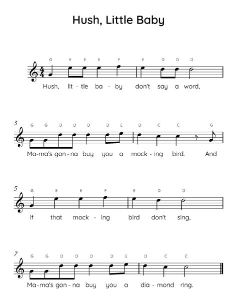 Hush Little Baby Easy Piano Sheet Music (digital Download), Kids ...