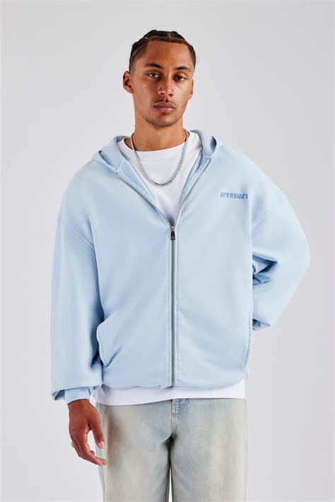 Cherub Text Zip Hoodie - Light Blue | Mens Hoodies & Sweats | Shop Zip ...