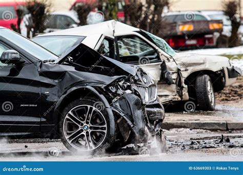 Auto Accident. Crashed Cars Editorial Stock Photo - Image of accident, auto: 63669303
