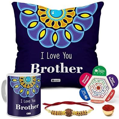 Indigifts I Love U Brother- Quote Printed Gift Set of Cus 12"x12" with ...