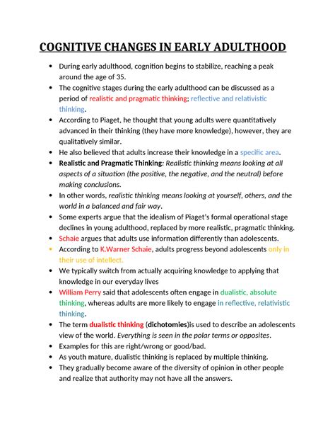 Cognitive Changes IN Early Adulthood - COGNITIVE CHANGES IN EARLY ...