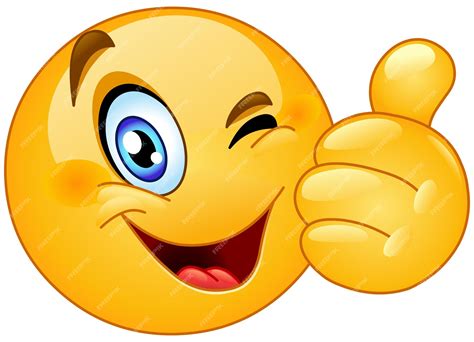 Premium Vector | Happy Emoji Emoticon Winking and Showing Thumb Up Like Gesture