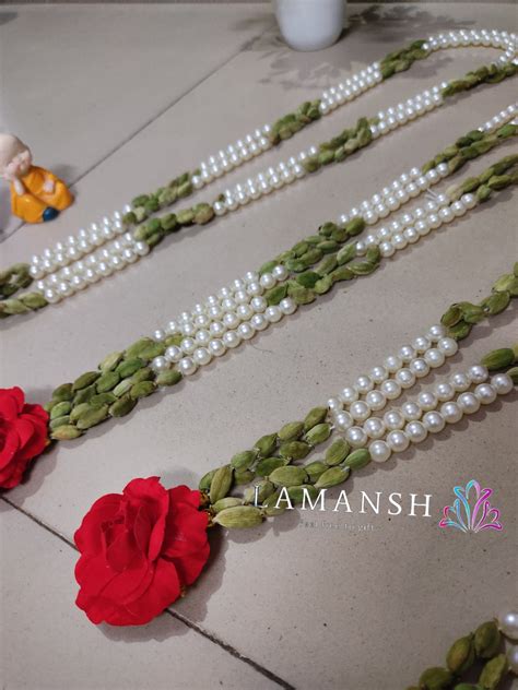 LAMANSH Traditional Jain Elaichi Moti Mala with Rose Flower / Barati s ...