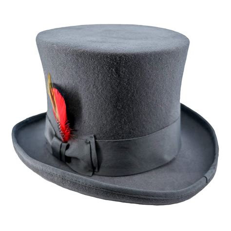 Men's Steampunk Gentleman Wool Red Feather Top Hat Gray (Large): Amazon ...