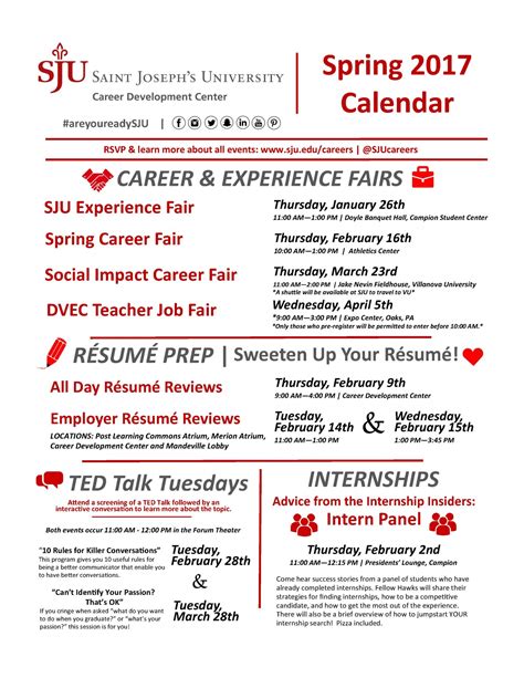 SJU Career Development Center Spring 2017 Events - Graduate Writing Studies