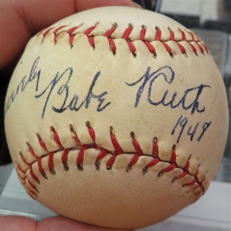 This babe Ruth autographed baseball was signed when in Hospital in 1948 ...