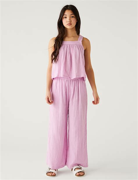 Buy Pure Cotton Wide Leg Trousers at Marks & Spencer