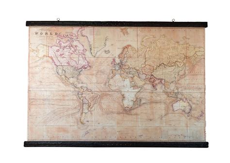 Rare World Map 1800 in Pull Down Style, Pink Orange Tones, Cooper Nails - Etsy | Wood map, Map ...