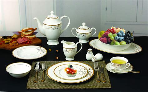 Buy Lorren Home Trends La Luna Bone China 57-Piece 24K Gold Floral ...