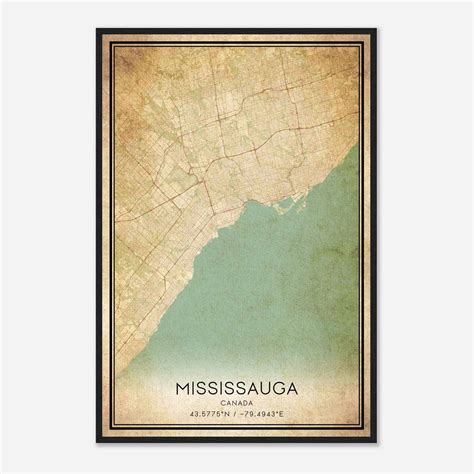 Vintage Mississauga Canada Map Poster, Mississauga City Road Wall Art Print - Custom Maps & Posters