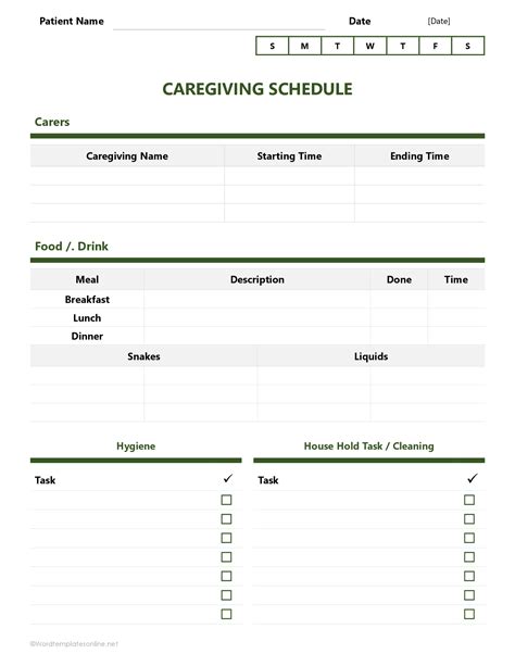 Caregiver Schedule / Daily Checklist Templates