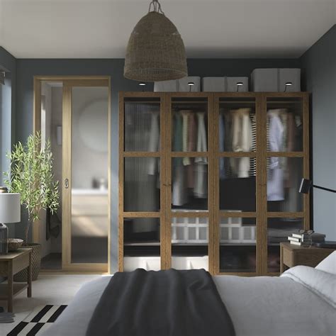 PAX / TONSTAD wardrobe combination, dark grey brown/stained oak veneer ...