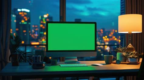 Computer and Desk Front View Green Screen 的图像结果