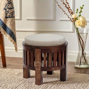 NSH Stool/Seat/Ottoman/Bench in Sheesham Wood Stool with Cushion ...