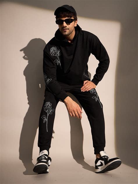 Black Rose Embroidered Relaxed Fit Jogger | Buy Men Relaxed Fit Jogger ...