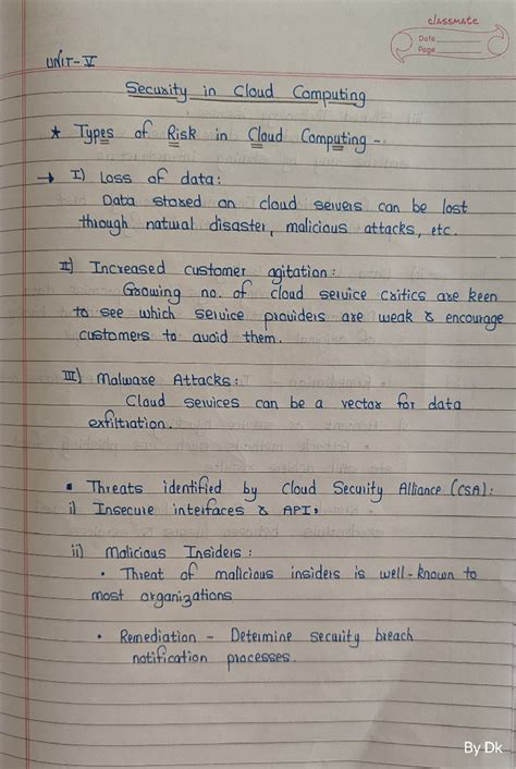 CC Unit 5 notes by Dk🖤 - Secusity in Cloud Computing t Tupes of Risk in ...