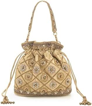 Buy Boho Girl Zaahra Potli Bag Elegant Women Bag Champagne Gold Hand ...