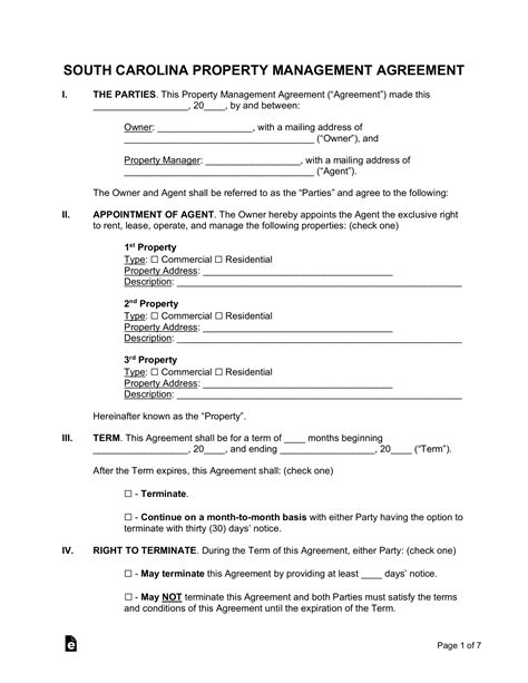 Free South Carolina Property Management Agreement Template - PDF | Word ...