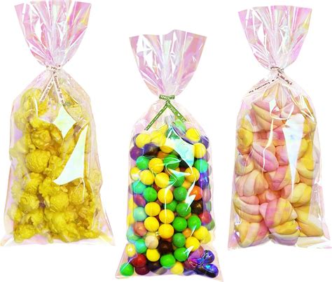 Amazon.com: Yotelab Cellophane Treat Bags, 6x12 Inches Iridescent ...