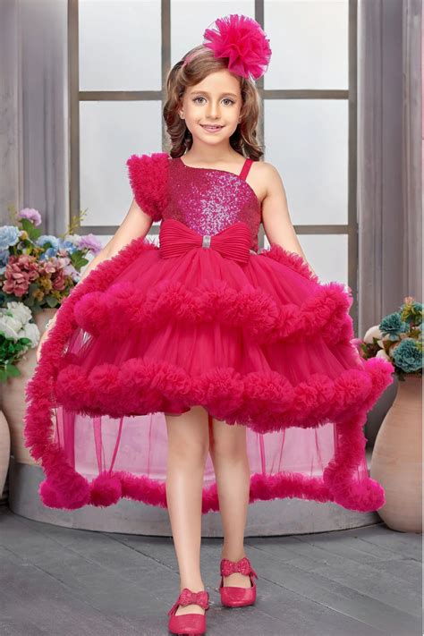Rani Pink Sequin High-Low Party Dress with Layered Ruffle Hem For Girl ...