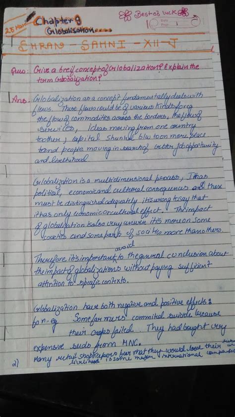 Image result for Globalisation Class 12 Handwritten Notes