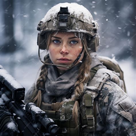 Premium AI Image | A pretty female soldier with a haircut wearing ...