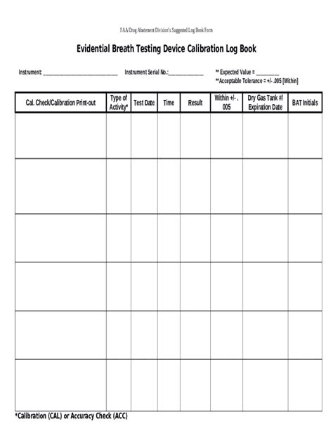 Evidential Breath Testing Device Calibration Log Book Doc Template ...