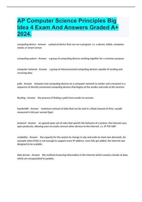 AP Computer Science Principles Big Idea 4 Exam And Answers Graded A+ ...